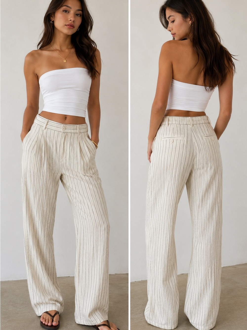 Urban Outfitters Cream Pinstripe Wide-Leg Pants